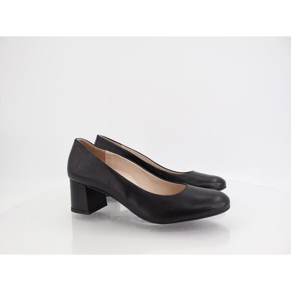 Paul Green Samona Pump Women 8 Black Leather Low Block Heel Round Toes Comfort - Picture 1 of 11